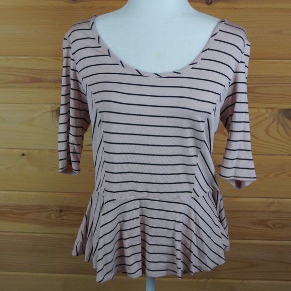 Chelsea & Theodore Black Striped Open Back Shirt Size Large - Picture 1 of 7